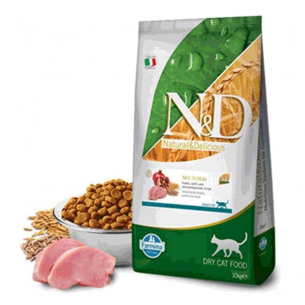 N&D HİNDİLİ&NARLI STERLİSED DÜŞÜK TAHILLI KEDİ MAMASI 10KG