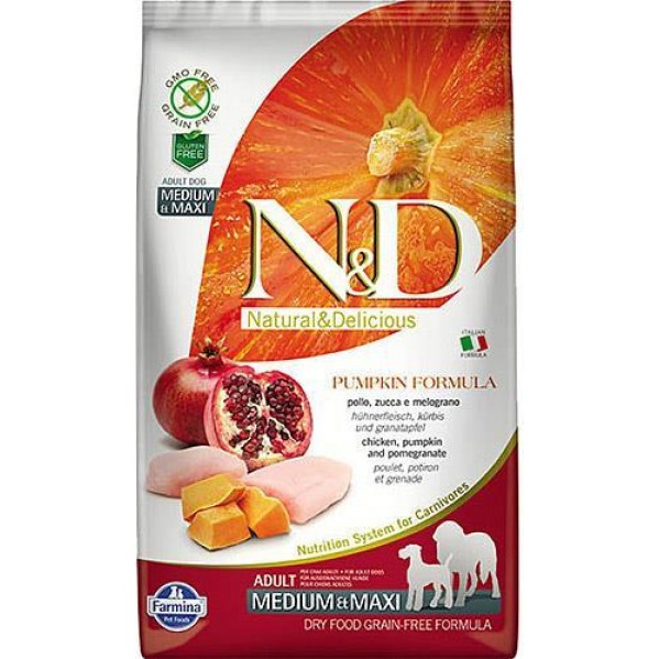 N&D TAVUK&NAR&KABAK TAHILSIZ MEDİUM MAXİ KÖPEK MAMASI 12KG