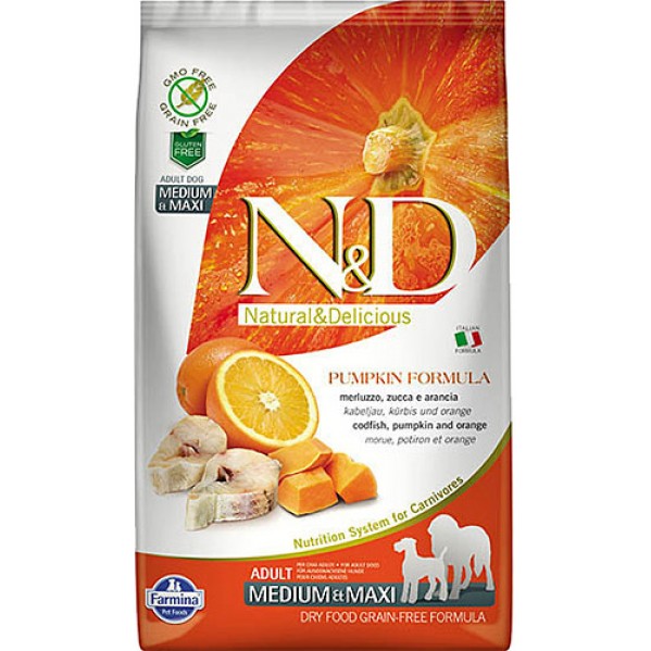 N&D MORİNA&PORTAKAL&KABAK TAHILSIZ MEDİUM&MAXİ KÖPEK MAMASI 2,5KG